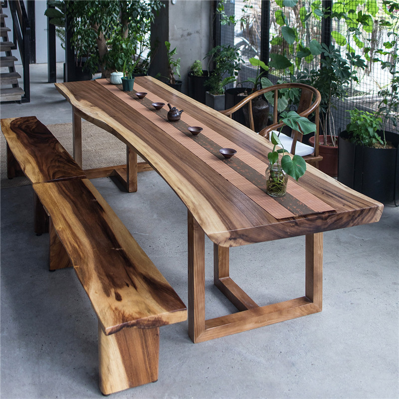 Walnut solid wood board table boss desk desk natural side log big class large conference table long table