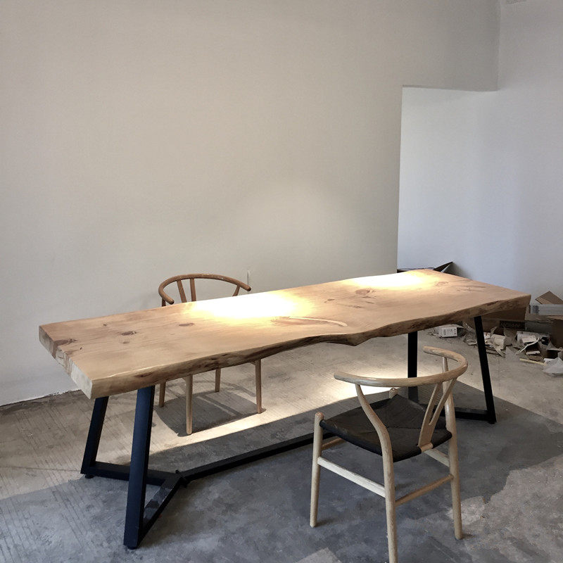 Solid Wood Large Plate Table Owner Desk President Desk Natural Side Pine Wood Log Large Class NTU Conference Table Long Table