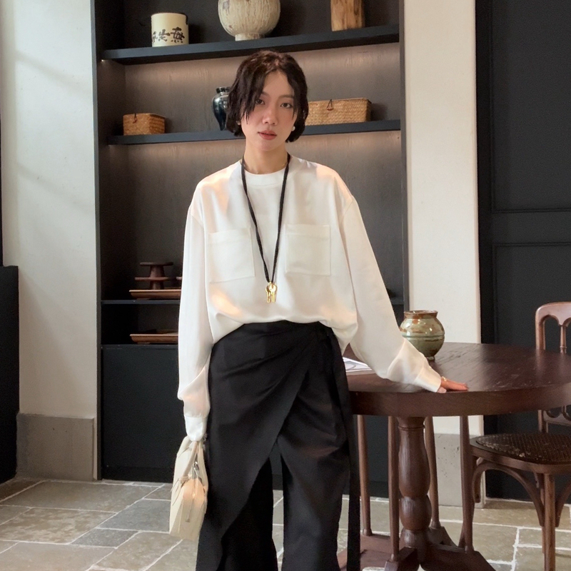Shanji [Flowing Moonlight] Acetate Elegant Top 26 Spring, Autumn, Summer Elegant and Graceful Commuting Long-Sleeve Satin Shirt