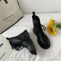 Soft leather Martin boots female winter plus suede 2021 new spring autumn single boots Inn wind 100 Locomotive Short Boots surge