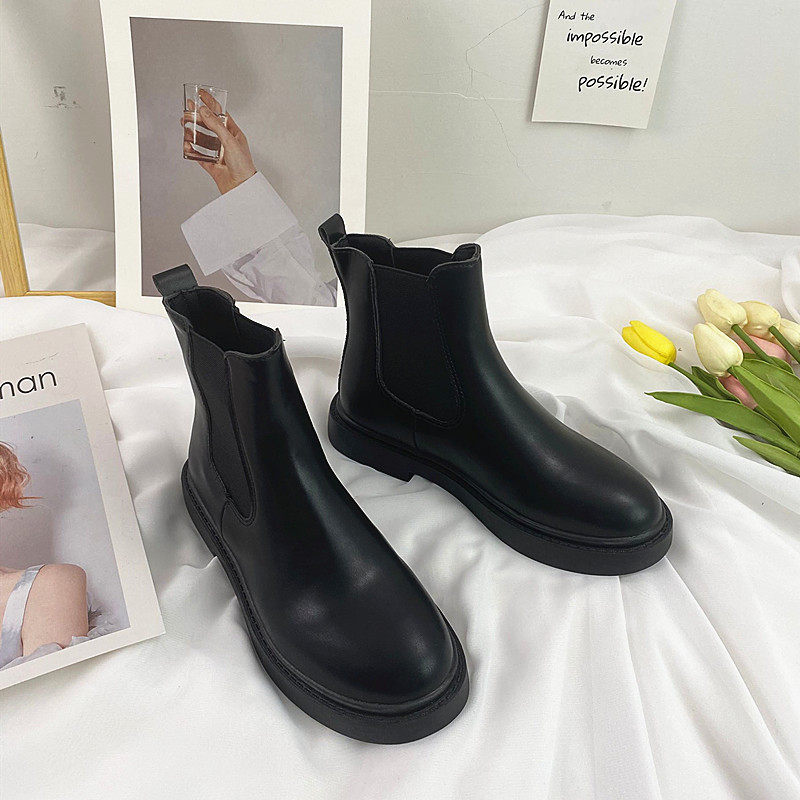 Martin boots women's 2021 new British style spring and autumn single boots short black all-match flat Chelsea short boots
