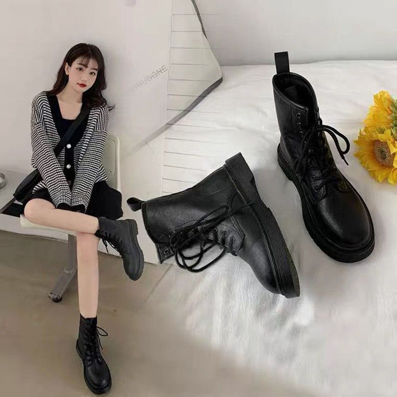 Eight-hole Martin boots women's summer 2021 new British style all-match black flat six-hole short boots spring and autumn single boots