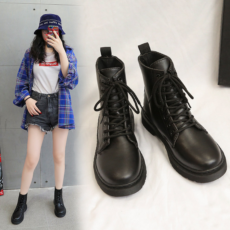 Eight-hole Martin boots women's 2019 new autumn and winter British style handsome motorcycle boots ins trendy all-match plus velvet boots