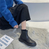 Martin boots female Inn Wind 2020 new autumn winter plus suede short cylinder black 100 hitch flat bottom Chelsea short boots