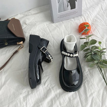 Retro Mary Treasures Small Leather Shoes Women Inglées Wind Summer Thin pearl lined with thick bottom day jk uniform single shoes