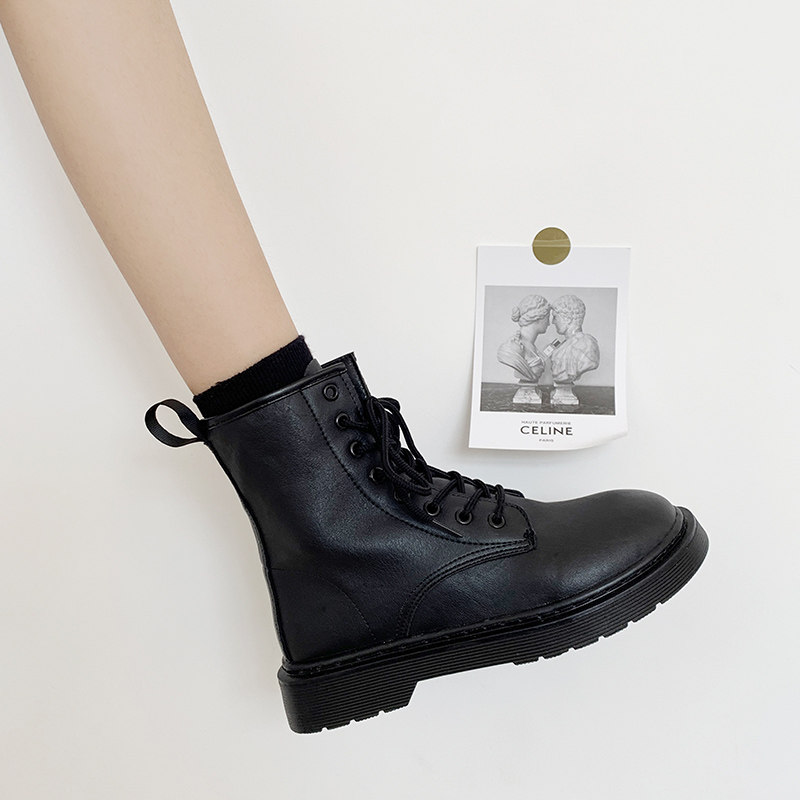 Soft leather Martin boots Summer thin section Girl Inn Wind 2021 new eight holes short boots 100 hitch black spring autumn single boot