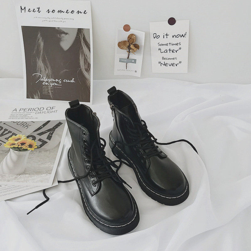 Eight-hole Martin boots women's spring and autumn single boots all-match British style retro short boots ins trendy handsome locomotive black breathable