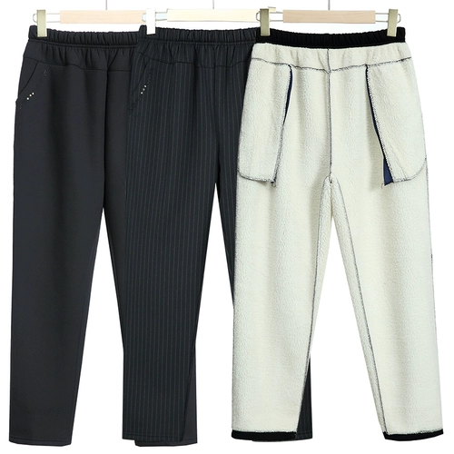 Утепленные демисезонные джинсы с начесом для матери, штаны, для среднего возраста, 60 лет