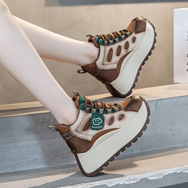 Yutu sports and casual high-top shoes for women in 2025 autumn new style of foot-showing versatile thick sole height-enhancing dad shoes