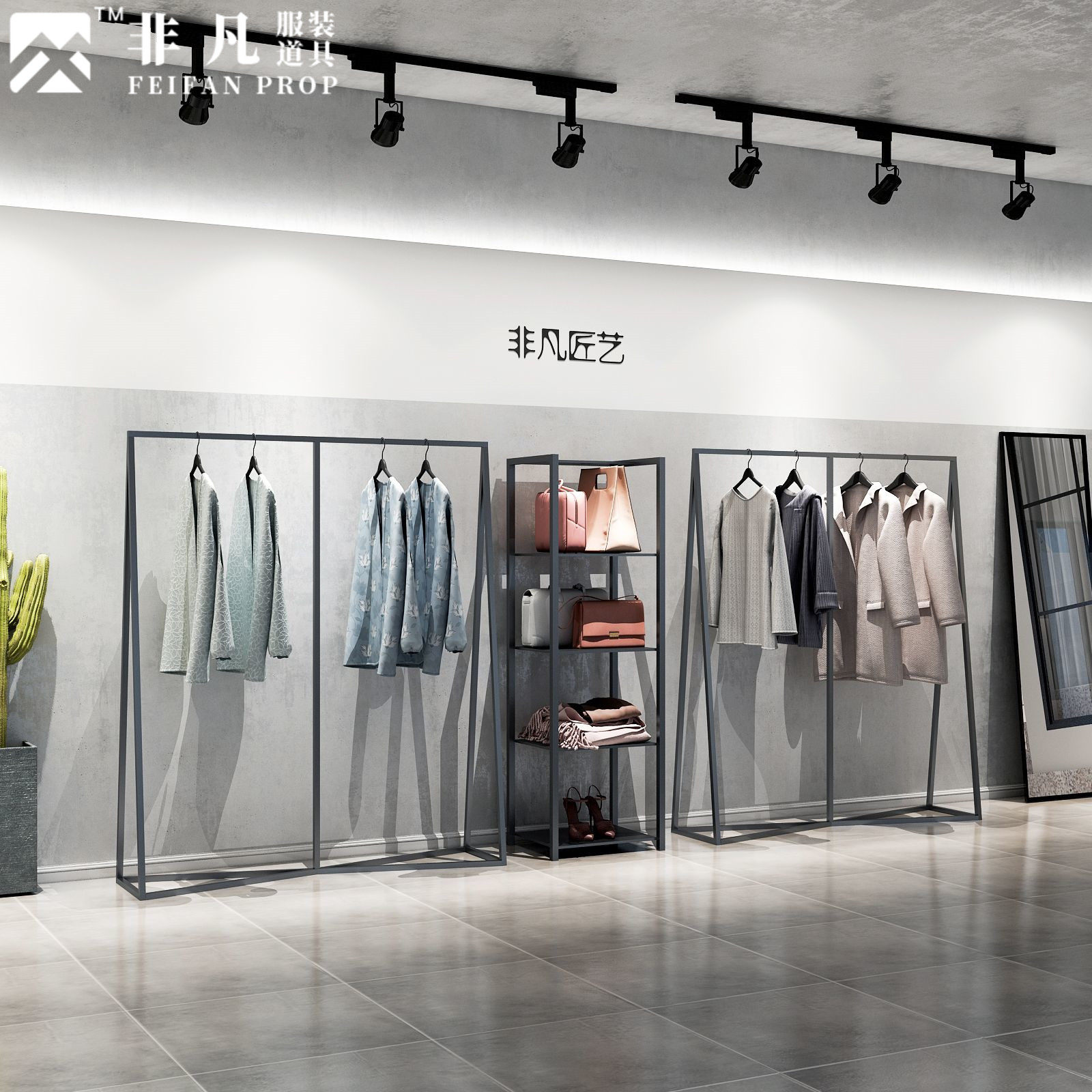 Clothing store display frame floor combination front side hanging girls clothing store iron window display clothing shelf