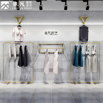 Clothing store display rack golden floor-to-ceiling combination iron simple display rack girl clothing store hanging clothes rack