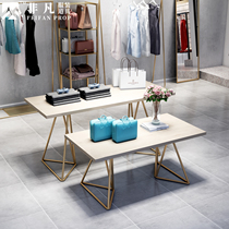 Clothing store Zhongdao display stand landing shoes bag window high and low running water table iron Norse simple solid wood table