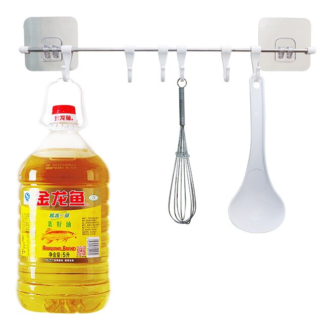 6 multifunction row-hook kitchen wall-mounted free nail-free adhesive powerful bearing make-up room bathroom wall hanger