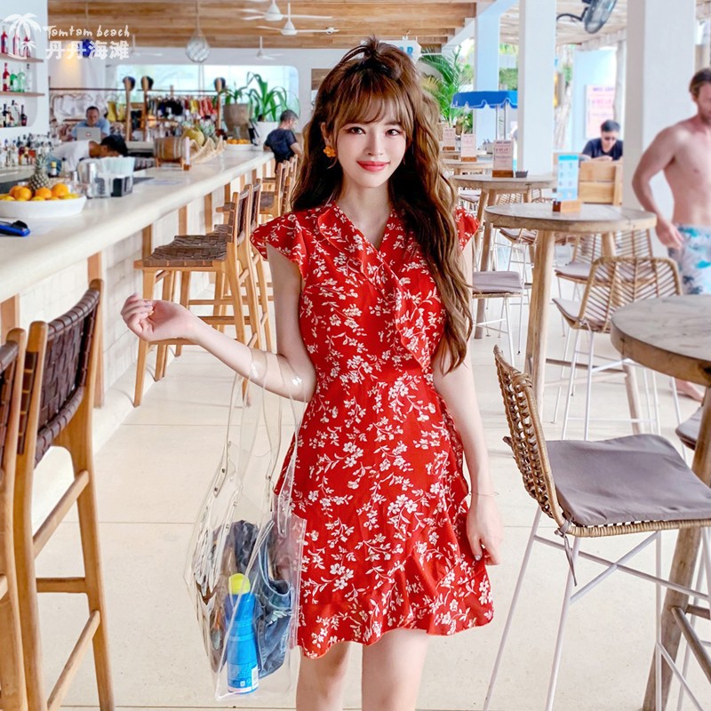 2020 South Korea's new beach ocean dress women's slim Bali seaside holiday Bohemian snowspun dress