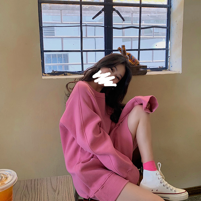 Pure color round collar fashion necropolis Women's autumn winter 2022 new loose bf Lazy Wind plus velvety blouses woman Chaubao-Taobao