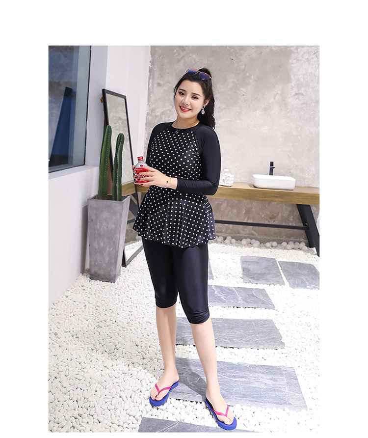 Kiểu dáng mới của Hàn Quốc xẻ bụng mỏng che mỡ cộng với tăng mỡ Mỡ quần bơi MM bảo thủ áo tắm nữ 1803 - Bộ đồ bơi hai mảnh bikini 2 mảnh màu đen	