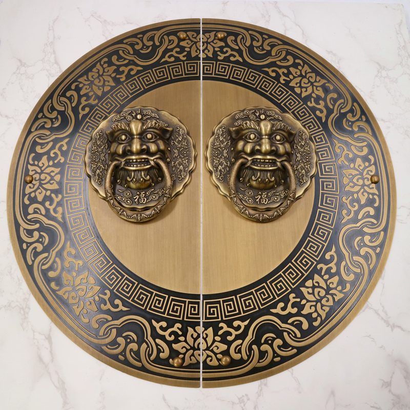 Antique villa large brass ring handle pure copper round door knocker bronze beast head open pull ring pull constantly with bumps