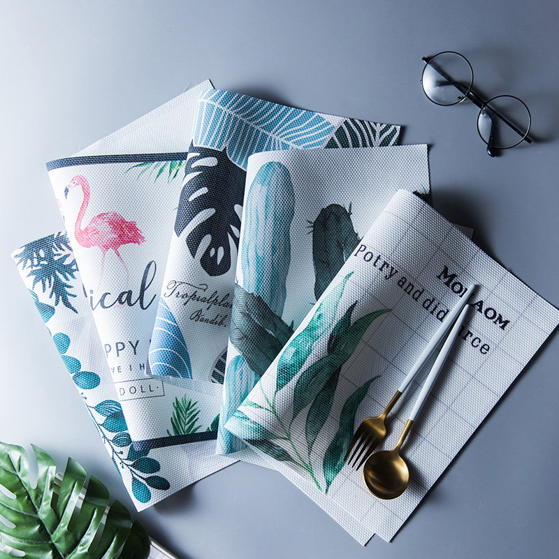 ins Nordic Wind PVC dining mat Green plant Fire Birds Thermal Insulation Cushion Home Table Cushion Disc Mat Steak Dish Food Cushion Heat Resistant Cushion