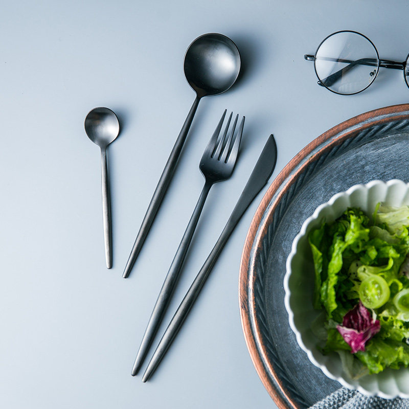 Food grade 304 matte black stainless steel household western steak knife and fork dessert spoon main meal spoon coffee spoon set