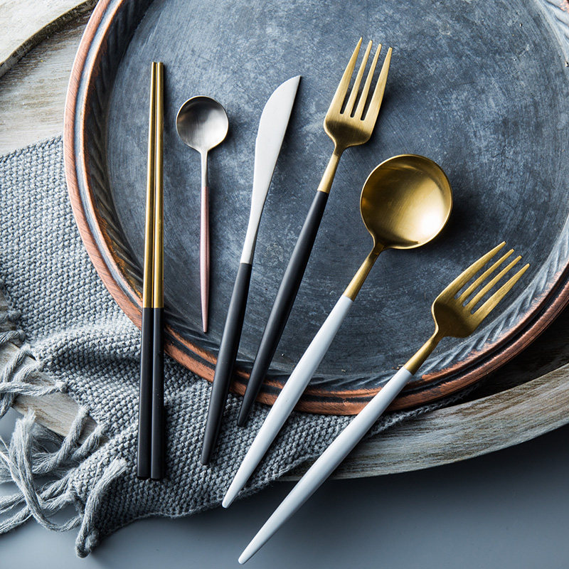 304 Stainless Steel Steak Knife Fork Spoon Chopsticks High-end Western Cutlery Home Full Suit Main Meal Sweet Spoonful Spoon Salad Fork