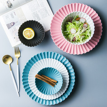 ins net red plate Nordic Chrysanthemum Pan Home ceramic Western dining tray Dish Cutlery Dish Salad Bowl rice bowls Snack Dish