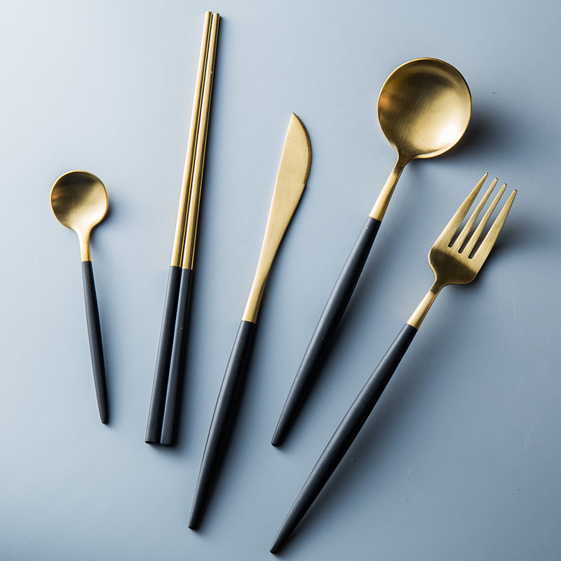 Food grade 304 stainless steel knife and fork spoon chopsticks household steak knife and fork western food tableware set main meal spoon dessert spoon