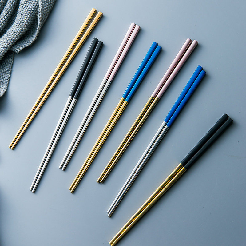 Food grade 304 Domestic cutlery stainless steel chopsticks One pair of Nordic square shank Round Head Chopsticks Non-slip Anti Burn-Taobao