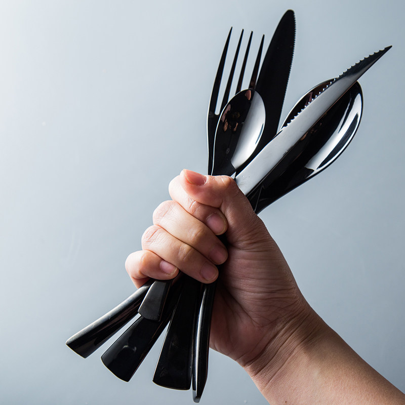 Stainless Steel Steak Knife Fork Home Western Dining Cutlery Main Dining Knife Fork Spoon Coffee Spoon Sweet Spoons Pure Black Cutlery Set Group