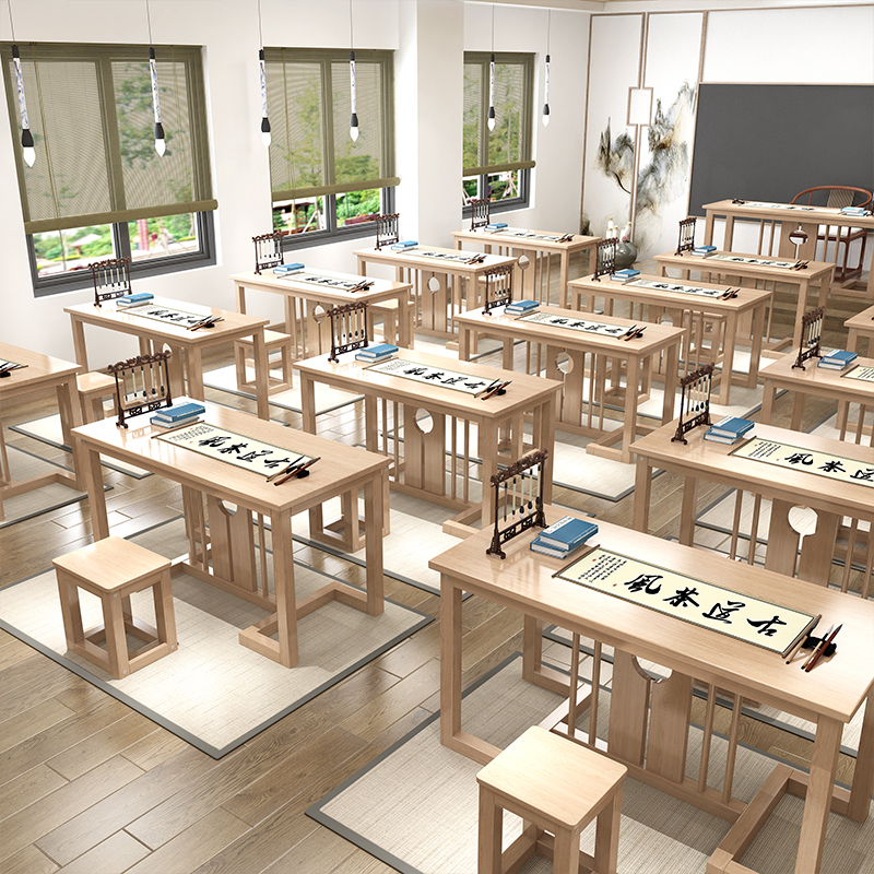 Calligraphy class Go class solid wood desks and chairs student tutoring class training class cram school writing desk school custom table