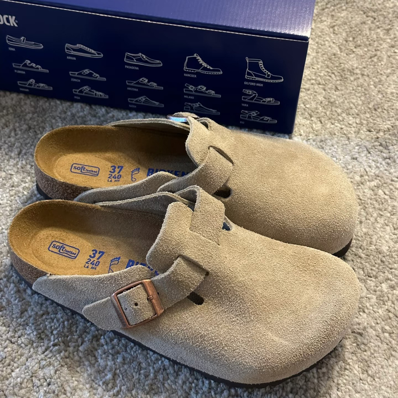 Birkenstock Shoes 2026 Spring Cowhide Summer Unisex Birkenstock Slip-On Shoes with Cork Sole, Easy-To-Wear Genuine Leather Mules