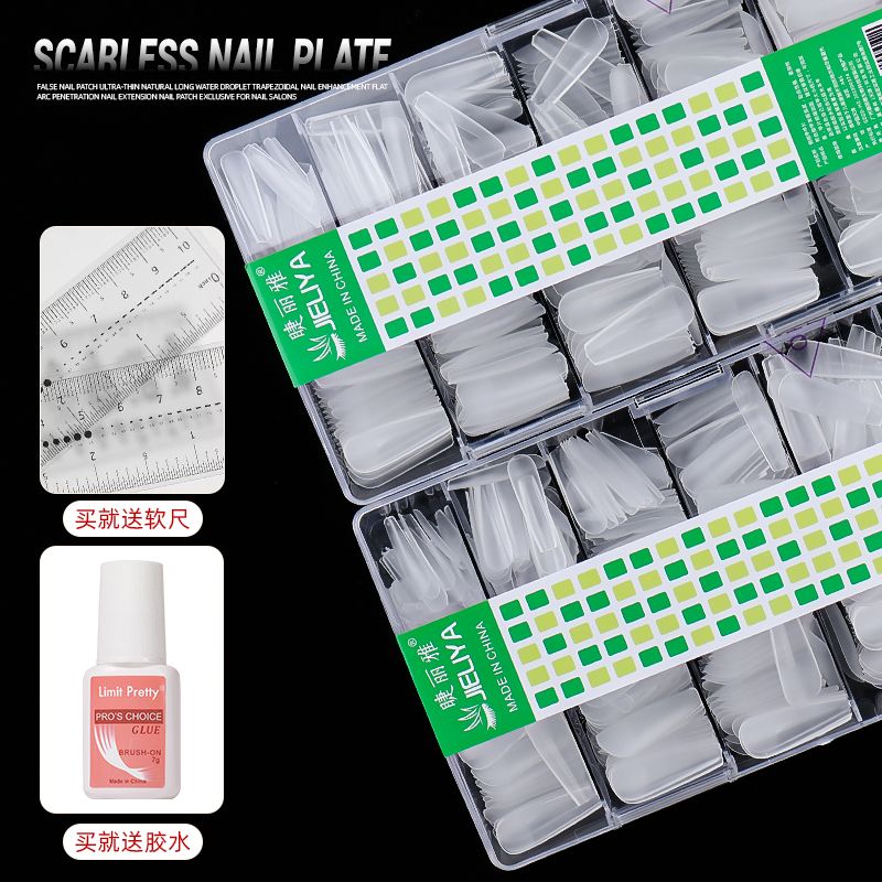 ネイルステッカー、ネイルステッカー、まつげサロン特製フロストウェアネイルロングウォータードロップハーフステッカー、超薄型エクステンション透明