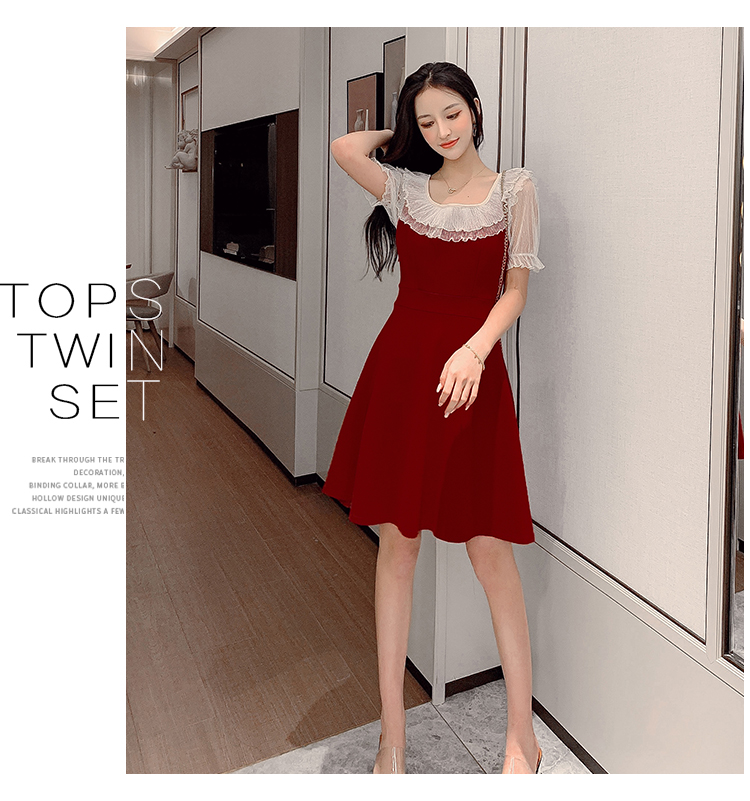 VK旗艦店 韓系小心機甜美蝴蝶結收腰短袖洋裝