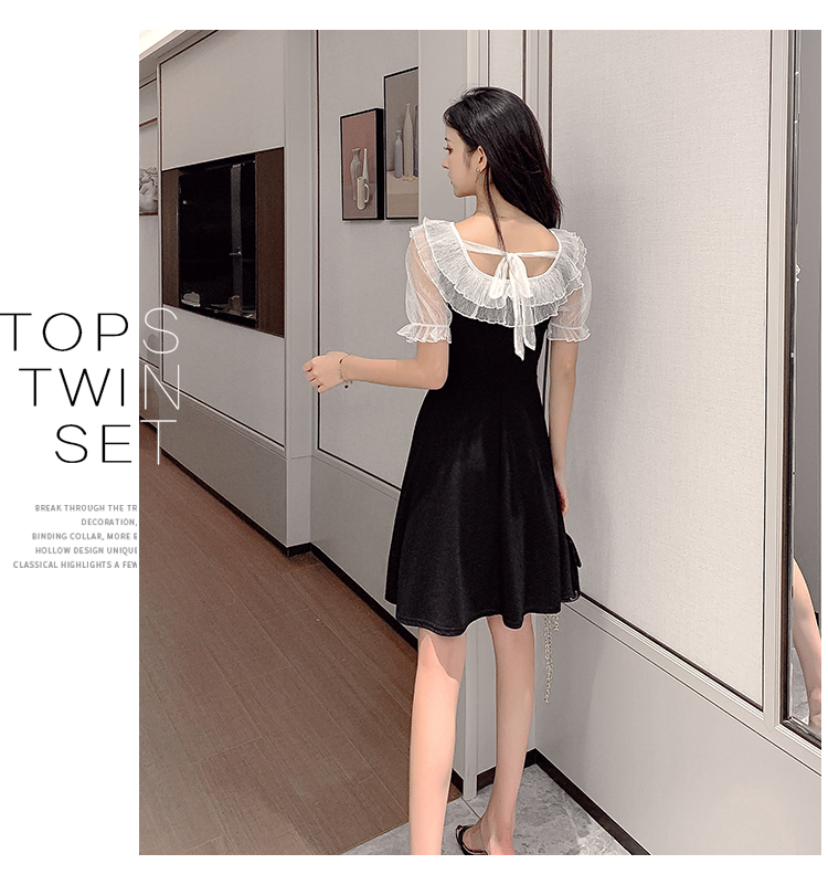 VK旗艦店 韓系小心機甜美蝴蝶結收腰短袖洋裝