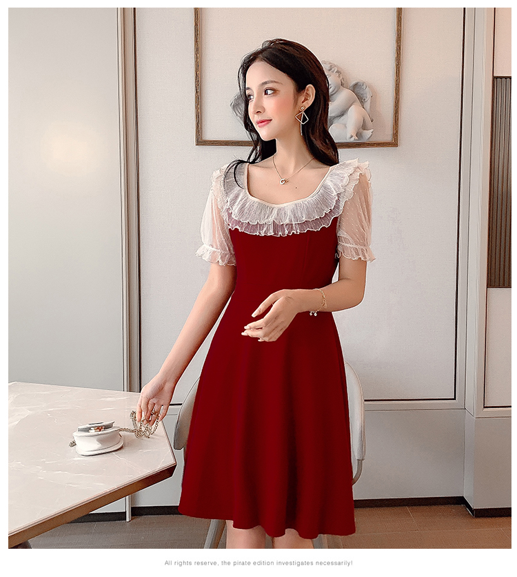 VK旗艦店 韓系小心機甜美蝴蝶結收腰短袖洋裝