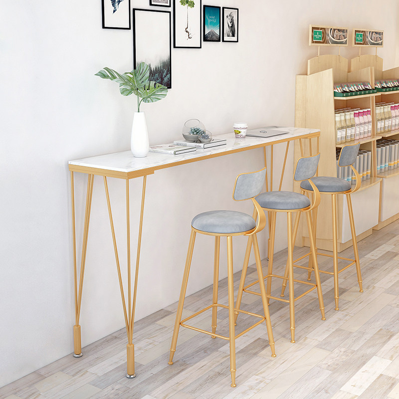 Light and luxurious Window Marble Strip Milk Tea Shop Bar table Commercial high foot narrow leaning against wall Balcony Table And Chairs Group of the family