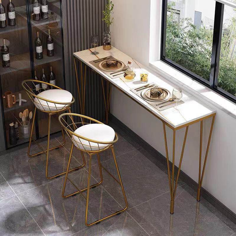 Light luxury balcony against the wall narrow strip table bar table home marble milk tea shop high table and chair combination commercial
