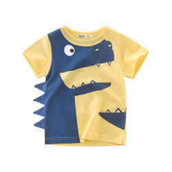27kids boys pure cotton thin summer children's T-shirt clothes handsome baby clothes for small and medium-sleeved children short-sleeved dinosaur summer clothes