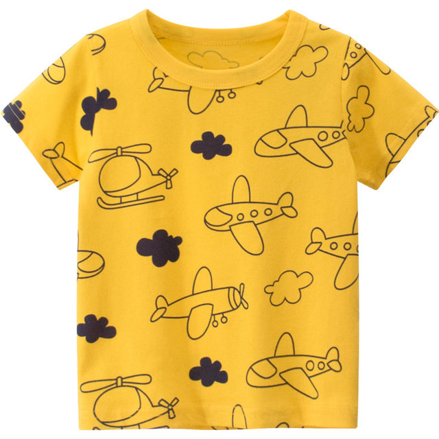 27kids boys pure cotton summer brand Korean style ເສື້ອຜ້າເດັກນ້ອຍ 2024 summer clothes children's short-sleeved T-shirt cartoon airplane