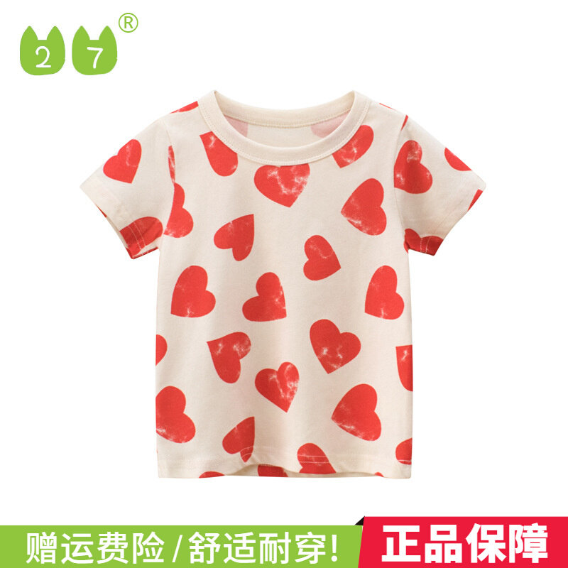 27home Children Short Sleeve Printing T-shirt Baby Girls 2022 Summer Children's Clothing in Half Sleeve Summer Cotton