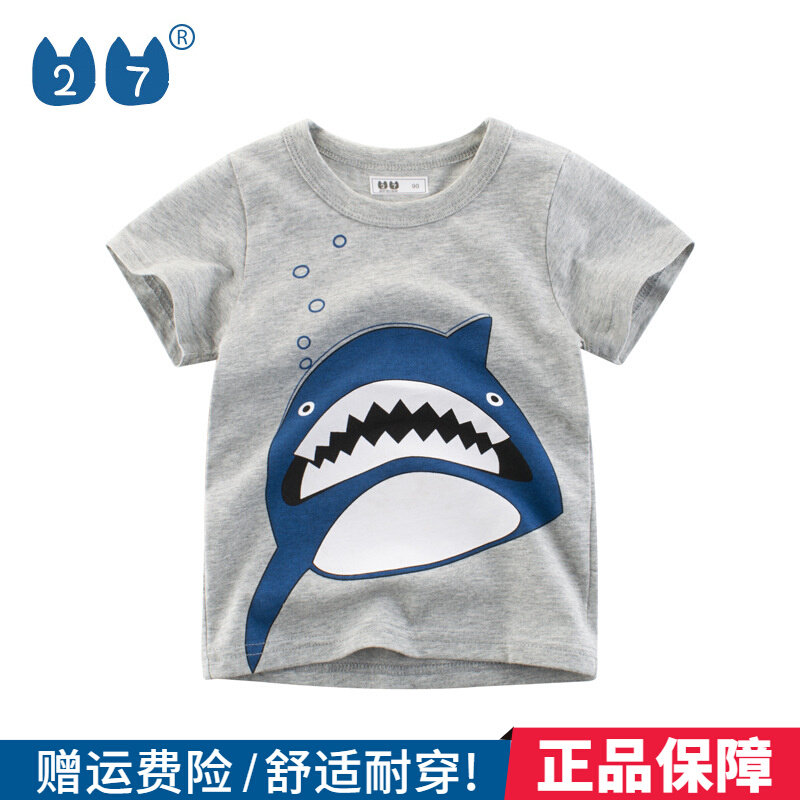 27kids boy pure cotton slim fit for Korean version childless summer new children T-shirt short sleeve round collar baby boomer summer dress