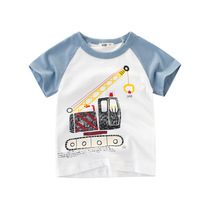 27kids boys cotton thin Korean tide childrens clothing summer childrens cartoon car baby Summer short sleeve t-shirt