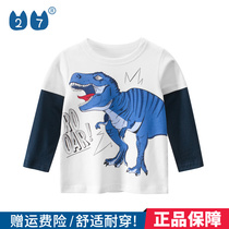 27kids Korean Version Foreign Trade Boy Clothing 2022 Autumn Clothing Blouses Undershirt Children Long Sleeve T-shirt Cartoon Dinosaur Pure Cotton