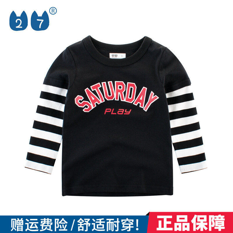 27 kids spring children dress children dress up the bottom boy sleeve T - shirt baby casual sports tops pure cotton spring and autumn