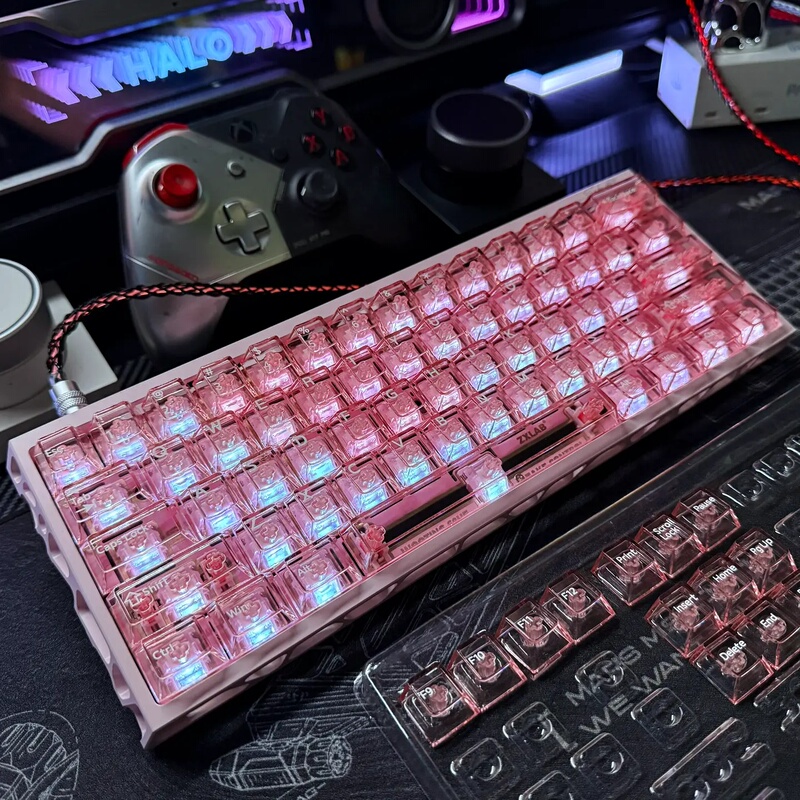 【Special Ice Crystal Translucent】Tao Yao Pc Powder Translucent Original Keycaps Ace68Wooting Little Bee Snow Mountain Flower Scene