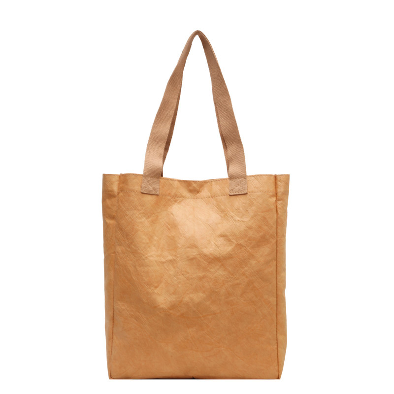 Custom Crumpled Wash Tyvek Paper Bags - Eco-Friendly Kraft Color Shopping Tote Bags With Custom Logo Printing - Thumbnail 6