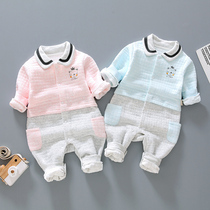 Baby warm one-piece clothes autumn winter style pure cotton clip cotton clothes 3-9 month new baby thin cotton khaclothes climbing clothes