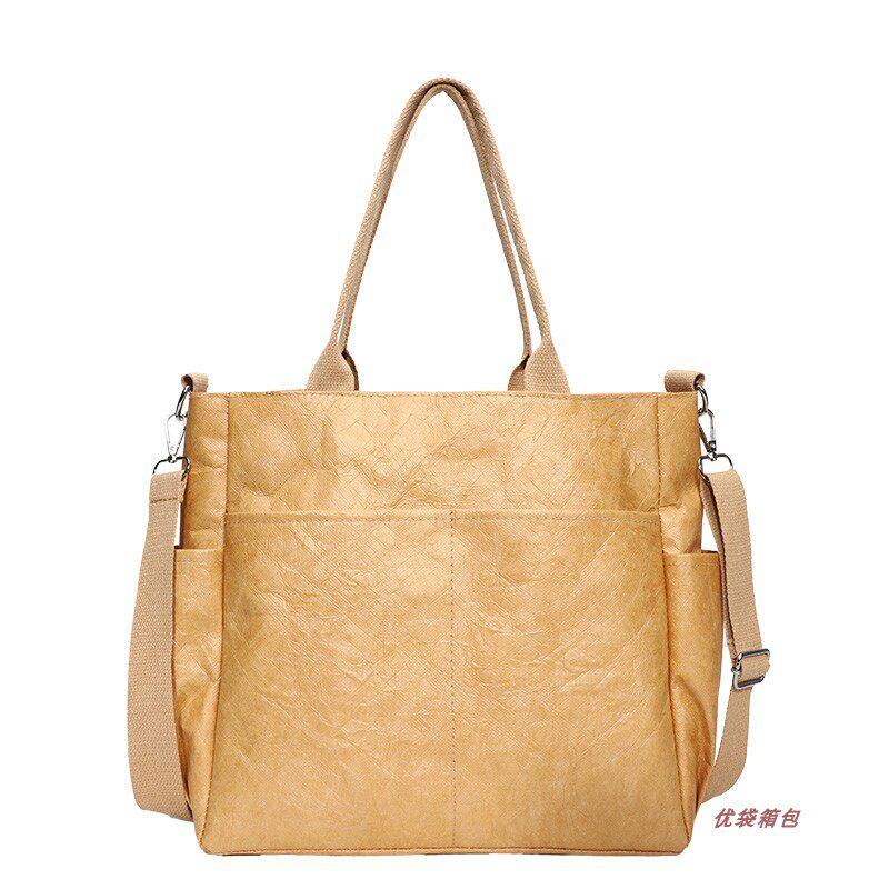 Large-Capacity Washed Tyvek Tote Bag, Custom Logo Canvas-Style Shoulder Bag for Commuting - Thumbnail 2