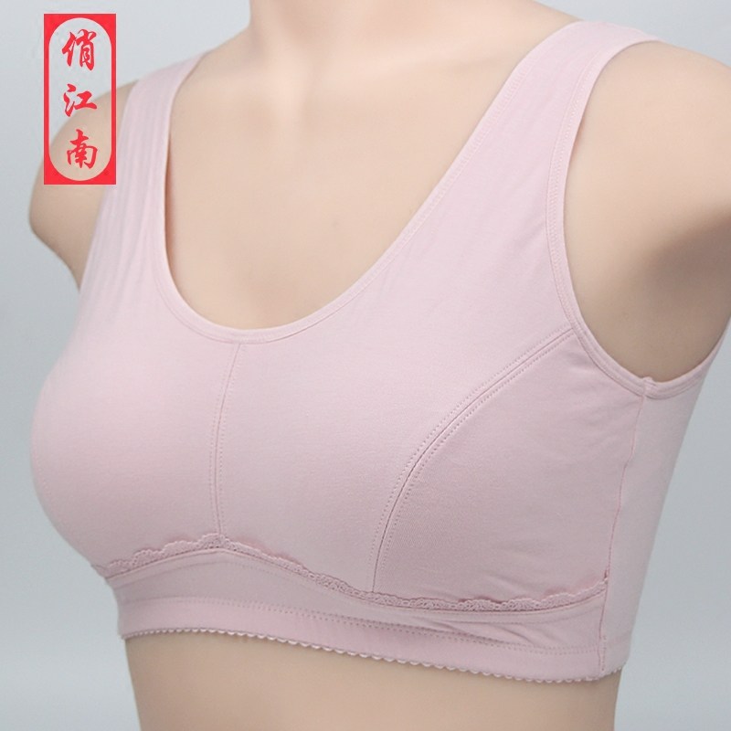 Middle-aged and elderly underwear women's no steel ring bra large size mother cotton vest style middle-aged full cup thin bra