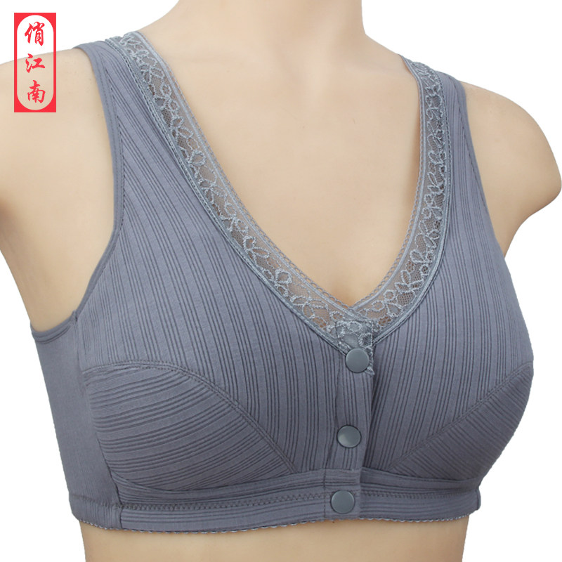 Mom lingerie bra without steel ring thin section thread pure cotton vest front buckle large size for old geriatric bra