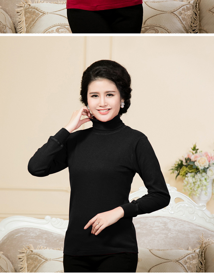 Áo cổ cao mùa thu quần áo cotton trung niên nhiệt đồ lót nữ trung niên cotton áo len cũ áo sơ mi ve áo áo lót nữ